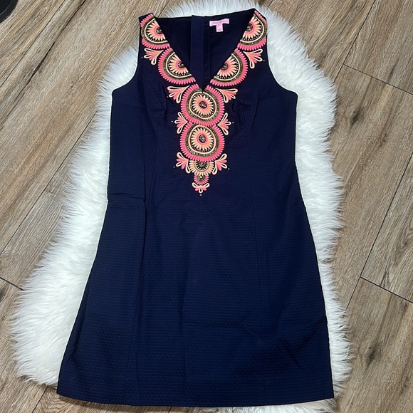 Lilly Pulitzer Gabby Shift Dress Navy Blue Size 8 - Picture 3 of 10